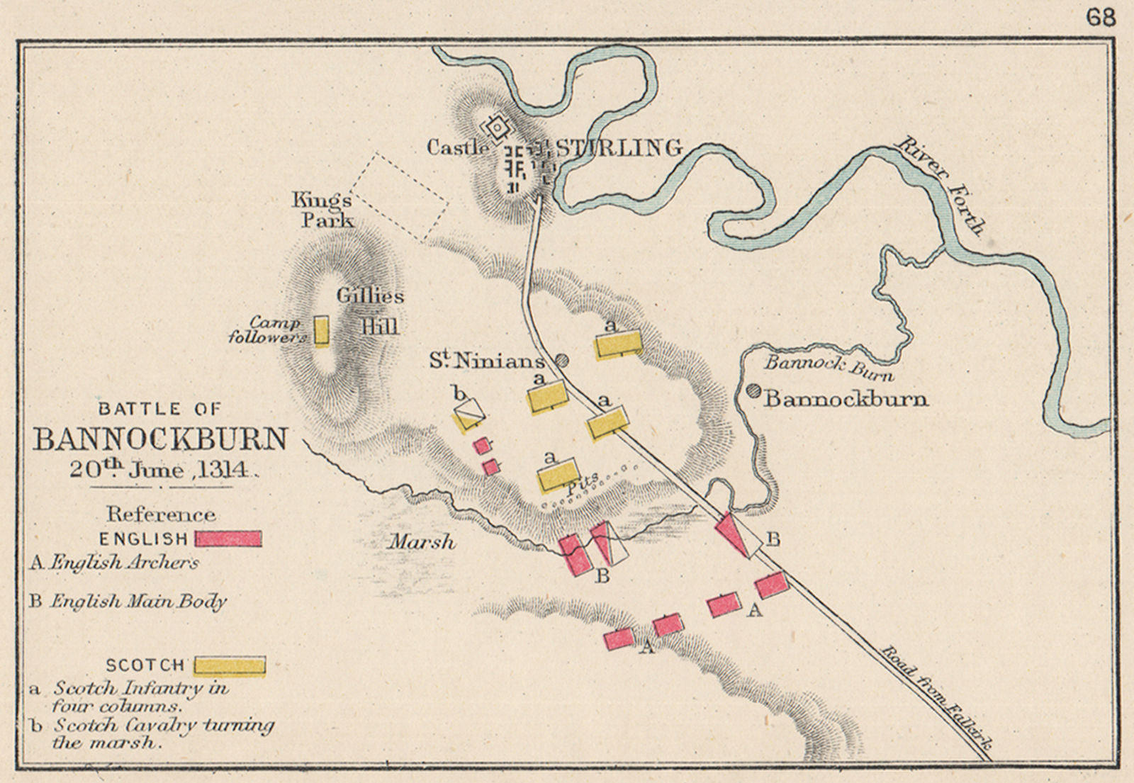 BATTLE OF BANNOCKBURN. 20th June 1314. Scotch v English. SMALL. 1907 old map